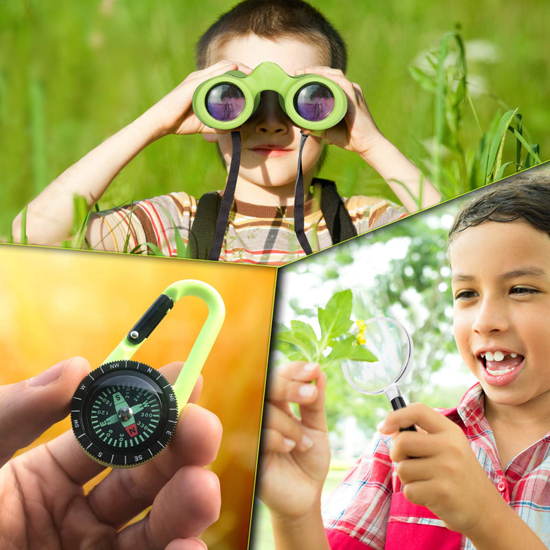 [AUSTRALIA] - Binoculars for Kids – Perfect Toy for Little Boys and Girls – Extensive Set Incl. Magnifying Glass & Compass – Powerful Magnification 8X21 – 3 to 12 Year Old Kids for Toddler Green 