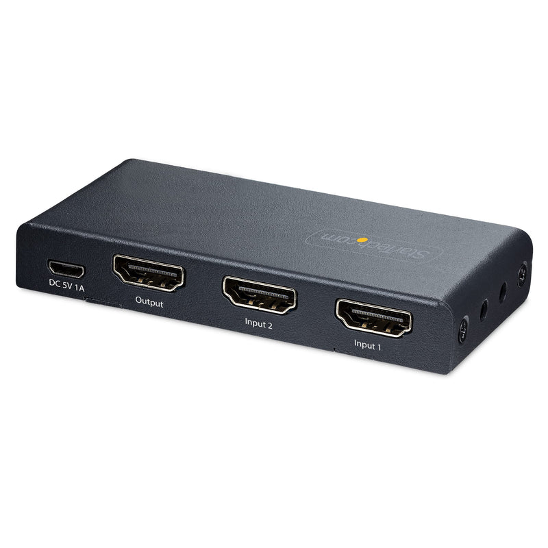 StarTech 2-Port 8K HDMI Switch, HDMI 2.1, 8K 60Hz, 4K 120Hz, HDR10+, Remote | Auto & manual source switching, 2 in 1 out, Power adapter & remote included, USB powered, 7.1-channel audio 2 port