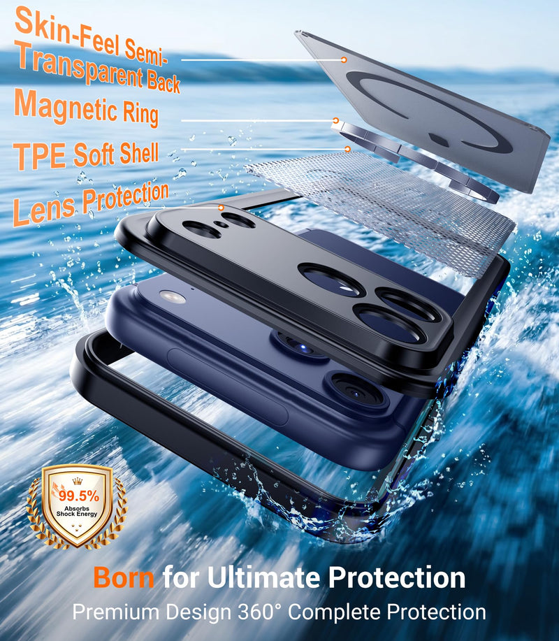 Red2Fire Compatible with iPhone 17 Pro Max Case Waterproof Magnetic Built-in Screen & Camera Protector IP68 Underwater Full Body 17FT Military Dropproof Shockproof Translucent Matte Phone Case for iPhone 17 Pro Max 6.9" Black
