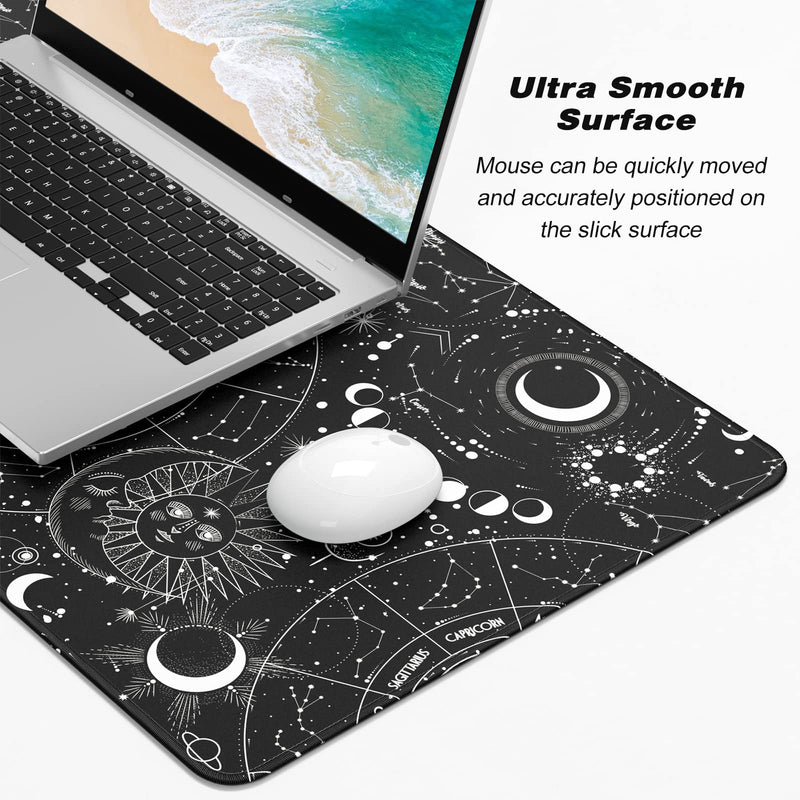 Atufsuat Extended Gaming Mouse Pad, XXL Large Desk Pad 30 x 14 Inch, Big Computer Keyboard Mousepad, Waterproof Mouse Mat with Stitched Edges and Non-Slip Base for Women Office Gaming, Sun Moon