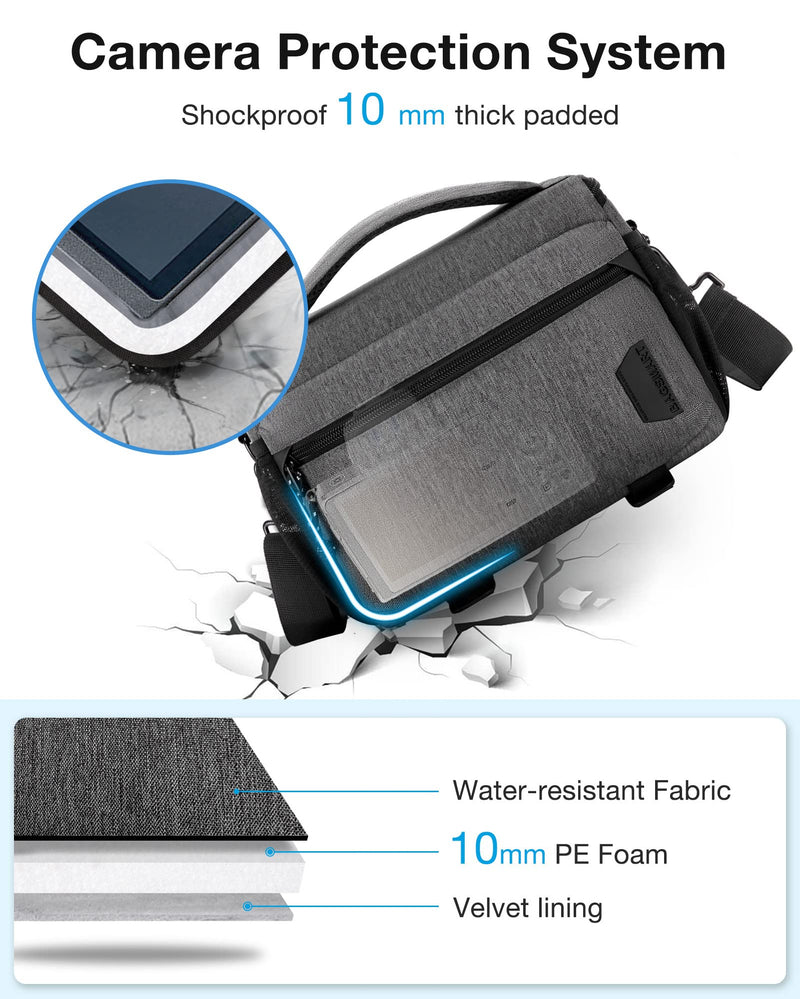 BAGSMART Camera Bag, Small Camera Case with Tripod Holder, Compact Camera Shoulder Bags for DSLR/SLR/Mirrorless Cameras, Waterproof Crossbody Camera Bag Women Men, Grey 02-Grey