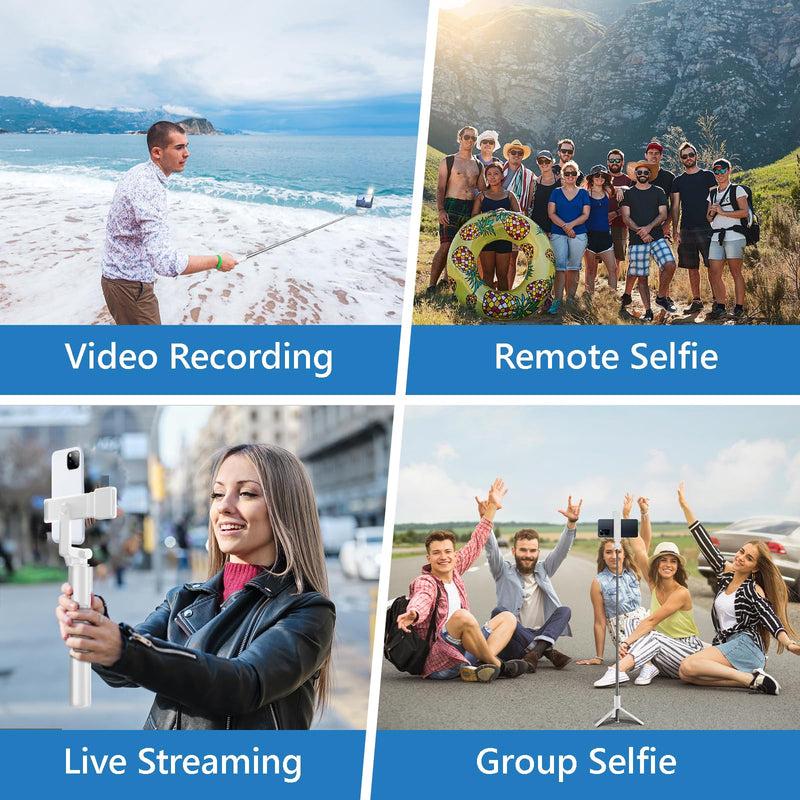 [AUSTRALIA] - Selfie Stick Tripod, 40 in Retractable Phone Tripod with Wireless Remote Control & Light, Portable Selfie Stick Tripod for Photograph, Live Streaming, Video Recording, Compatible with All Cellphones White 