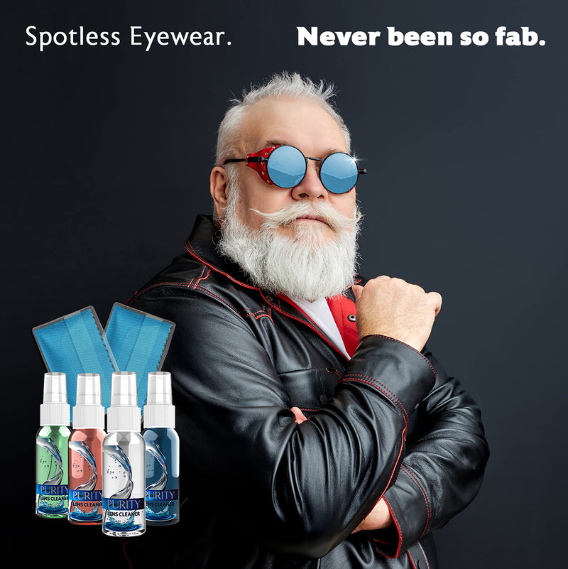 Purity Eyeglass Lens Cleaner Kit - 2 x 8oz and 1 x 2oz Lens Cleaner Spray Bottle + 2 Microfiber Cleaning Cloths - Safe for All Lenses (AR Coated Included), Eyeglasses and Screens - Clear 8oz x 2oz Lens Spray + 2 Microfiber Cloth