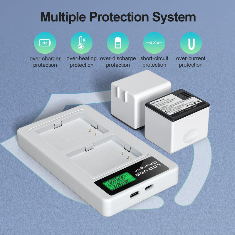 2-Pack Batteries with LCD Dual Charger for Use with Arlo Pro, Arlo Pro 2 Cameras - 2440mAh 3.85V, Includes USB-C Cable, Overheat Protection, Indoor Outdoor Use A1