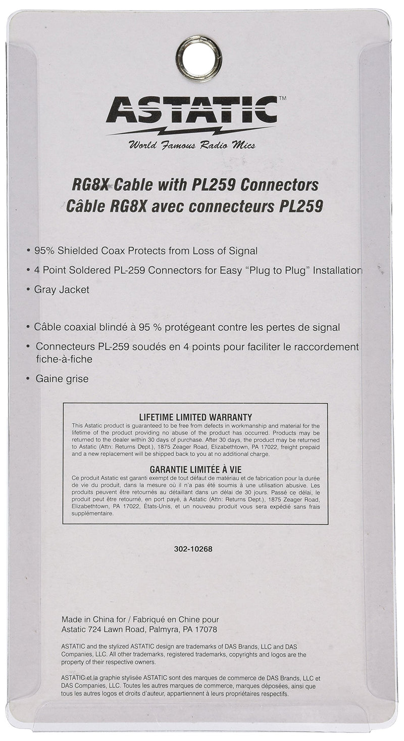 Astatic 302-10268 Gray 3-Foot Cable with PL-259 Connectors - Fit Most Fiberglass CB Antennas up to 5-feet