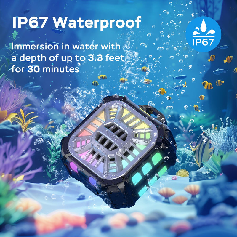 [AUSTRALIA] - INSMY IP67 Waterproof Bluetooth Speaker, Shower Speaker Portable Small Clip-on, Multi Sync 100+ Speakers, Big Volume Booming Bass, 24H Playtime/Floatable/RGB Lights for Outdoor/Kayak/Beach (Black) Black 