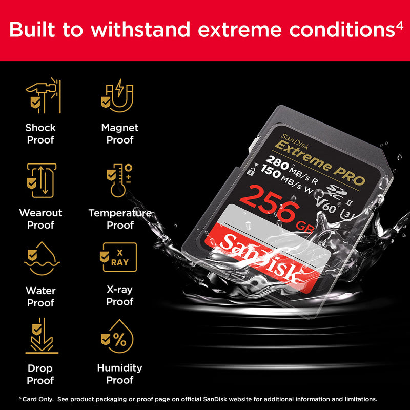 SanDisk 256GB Extreme PRO SDXC UHS-II Memory Card - C10, U3, V60, 6K, 4K UHD, SD Card - SDSDXEP-256G-GN4IN Memory Card Only