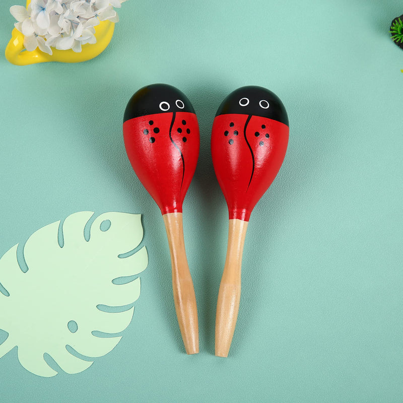 Maracas, Wooden Shaker Musical Percussion Instrument for Adult Kids Babies Toddlers, Red Ladybird