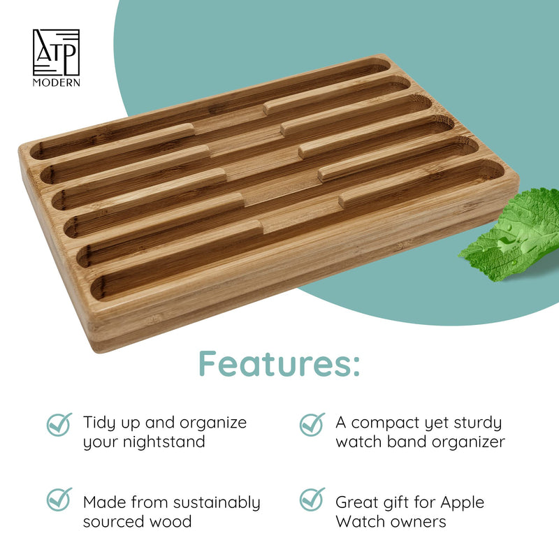 Wooden Watch Band Organizer and Wall Charging Stand Bundle - Works with All Apple Watch Bands (Walnut)