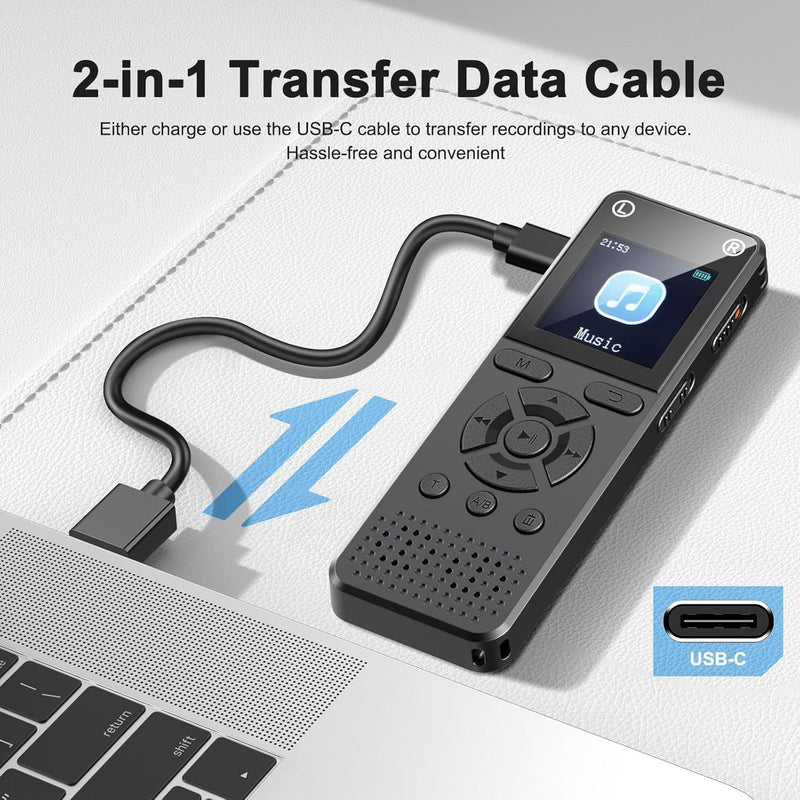 [AUSTRALIA] - 160GB Digital Voice Recorder, Portable Audio Recorder with Built-in Speaker, Voice Activated, WAV, A/B Repeat & Password Protection – Ideal for Meetings, Lectures & Interviews 
