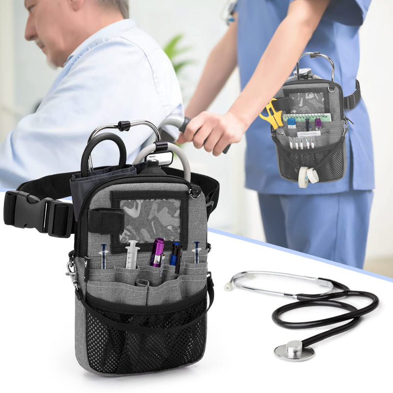 [AUSTRALIA] - Trunab Nurse Belt Bag, Medical Waist Bag, Nurse Organiser Bag with Multiple Compartments, Adjustable Waist Strap, Ideal for Nurse Set, Stethoscope Grey 