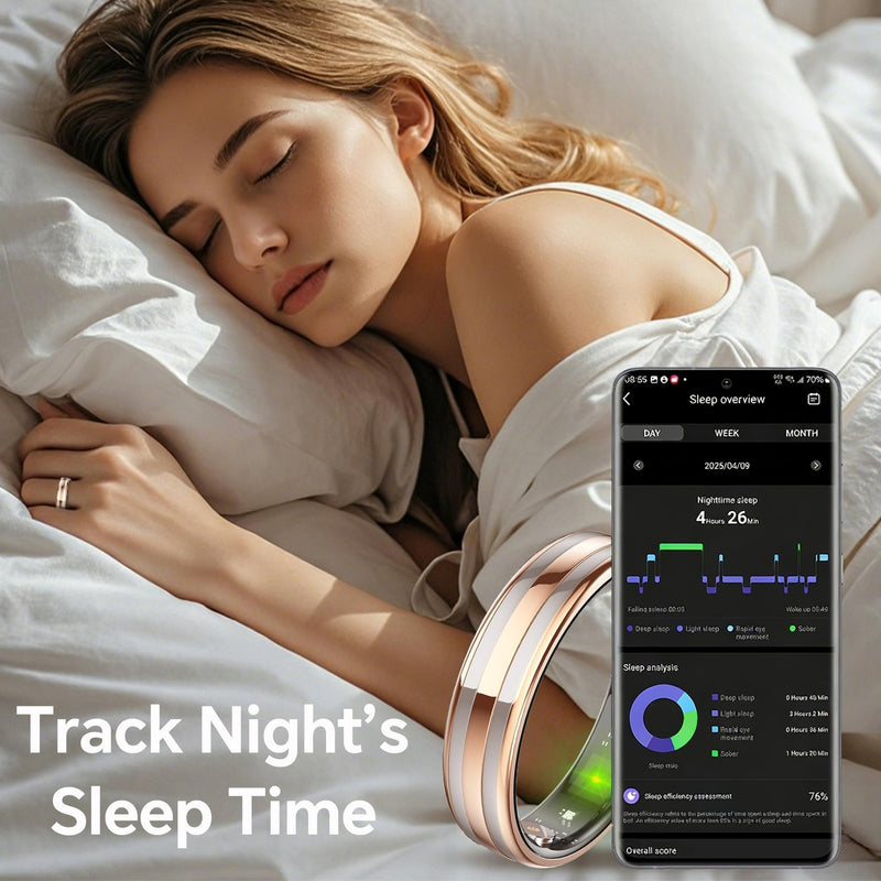 Smart Ring Ultra Narrow Heart Rate Monitor Slim Comfortable Sleep Ring Health Fitness Tracker Pedometer Step Counter Calories Waterproof Ladies Smart Rings for Women Men Anillo Inteligente Rose Gold #8
