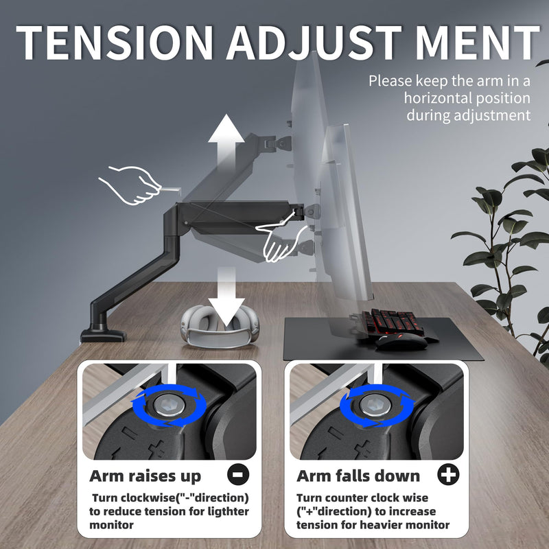 Single Monitor Arm Desk Mount，Gas Spring Monitors Arm for 17-32 inch Screens,Adjustable Computer Monitors Stand up to 4.4 to 19.8 lbs,Vesa Mount with Clamp and Grommet Base, VESA 75 & 100mm,Single 32inch