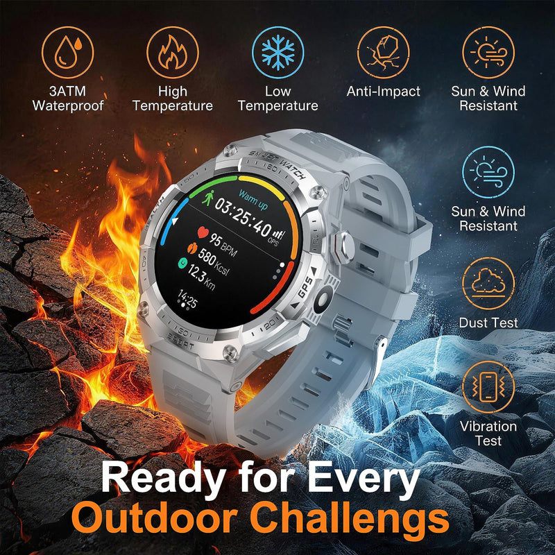 Military Smart Watch for Men with Built-in GPS,115 Sport Mode Fitness Tracker，24/7 Heart Rate Sleep Monitor，Answer/Make Calls/60 Days Battery,3ATM Waterproof Smartwatch for Android iPhone,Silver