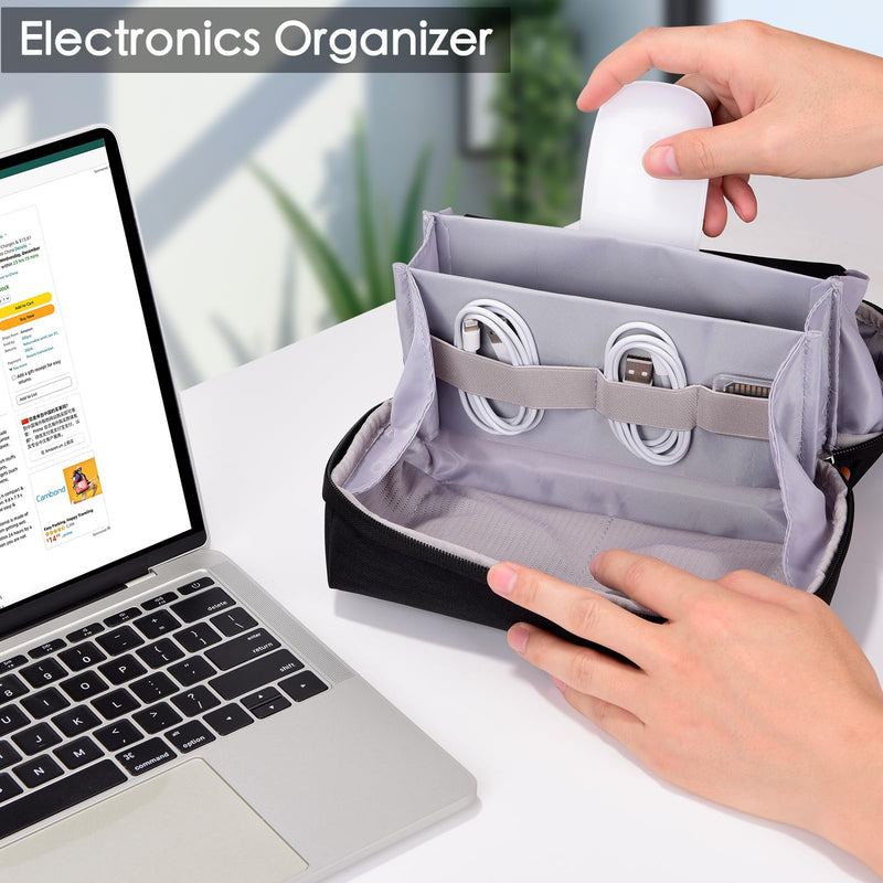 [AUSTRALIA] - DDgro Electronics Organizer Travel Pouch - Perfect Accessory Bag for Electronics, MacBook Charger & Cords, Cables, Hard Drive (Black-Brown) Black-Brown 