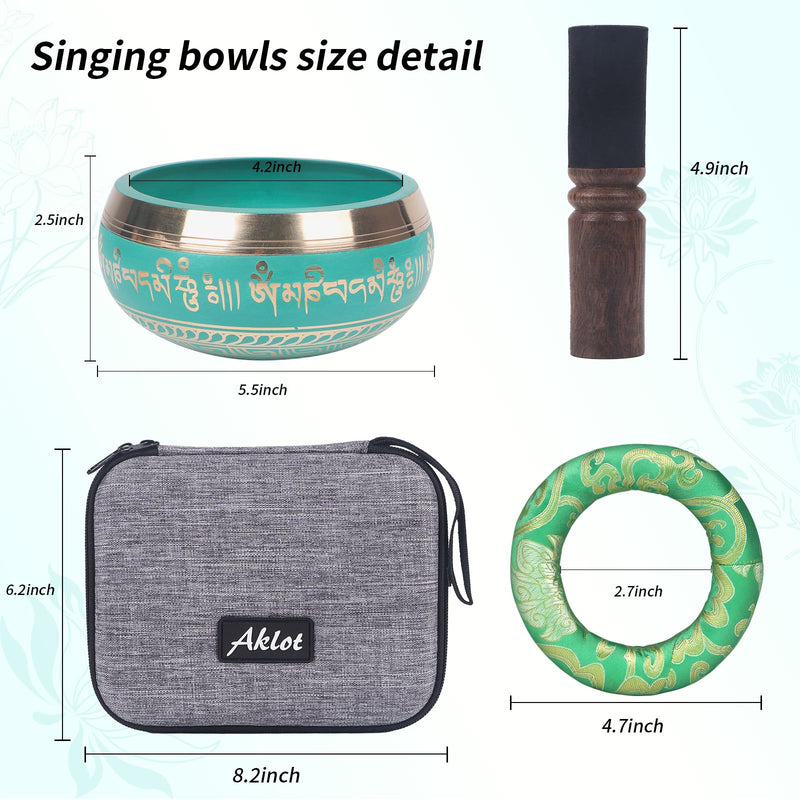 [AUSTRALIA] - Kmise Tibetan Singing Bowls Set- Handmade in Nepal Meditation Sound Bowls for Yoga, Meditation, Mindfulness, Healing and Chakra Balancing, Stress Relief (5', Green) 5inch Green Golden Flower 