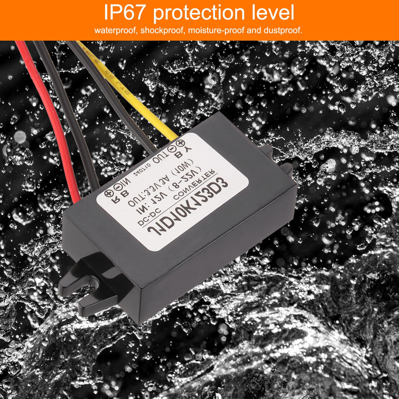 [AUSTRALIA] - QUARKZMAN DC 12V to DC 3.3V Voltage Converter 3A 10W Step Down Converter Voltage Reducer IP67 Waterproof Transformer Power Supply Module Power Adapter for Car Truck Solar System 