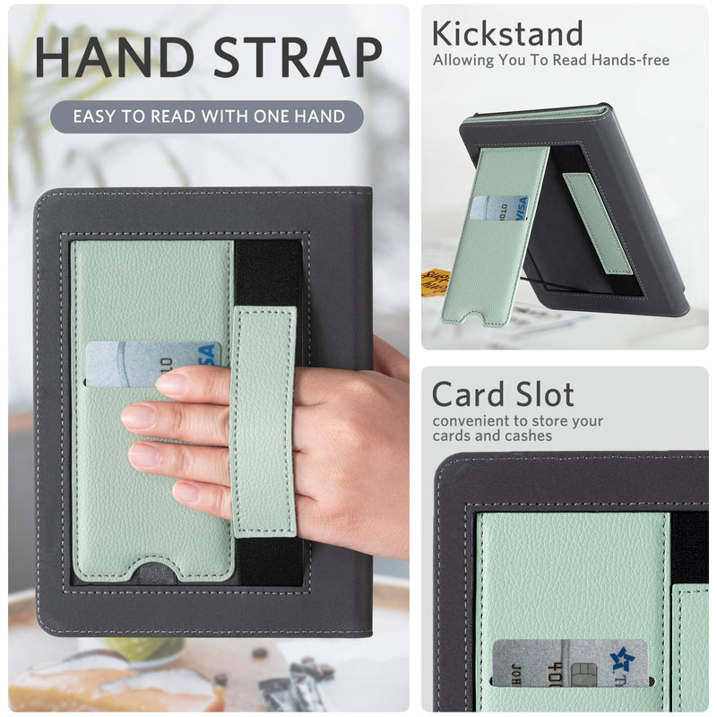CoBak Kindle Paperwhite Case with Stand - Durable PU Leather Cover with Auto Sleep Wake, Card Slot, Hand Strap Feature - Fits Kindle Paperwhite 11th Generation 6.8" and Signature Edition 2021 Released Agave green