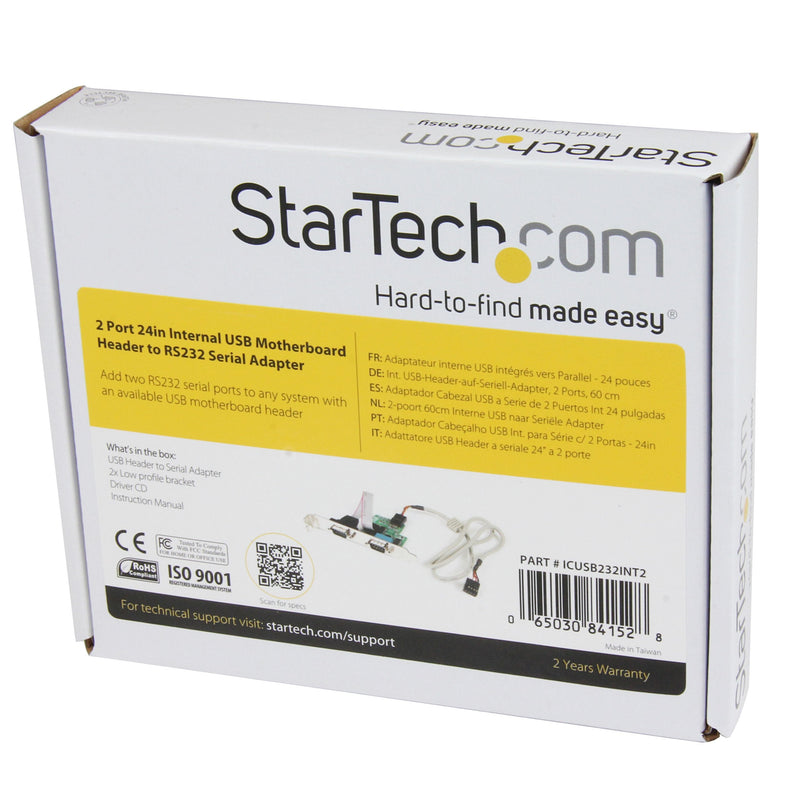 StarTech.com Motherboard Serial Port - Internal - 2 Port - Bus Powered - FTDI USB to Serial Adapter - USB to RS232 Adapter (ICUSB232INT2)