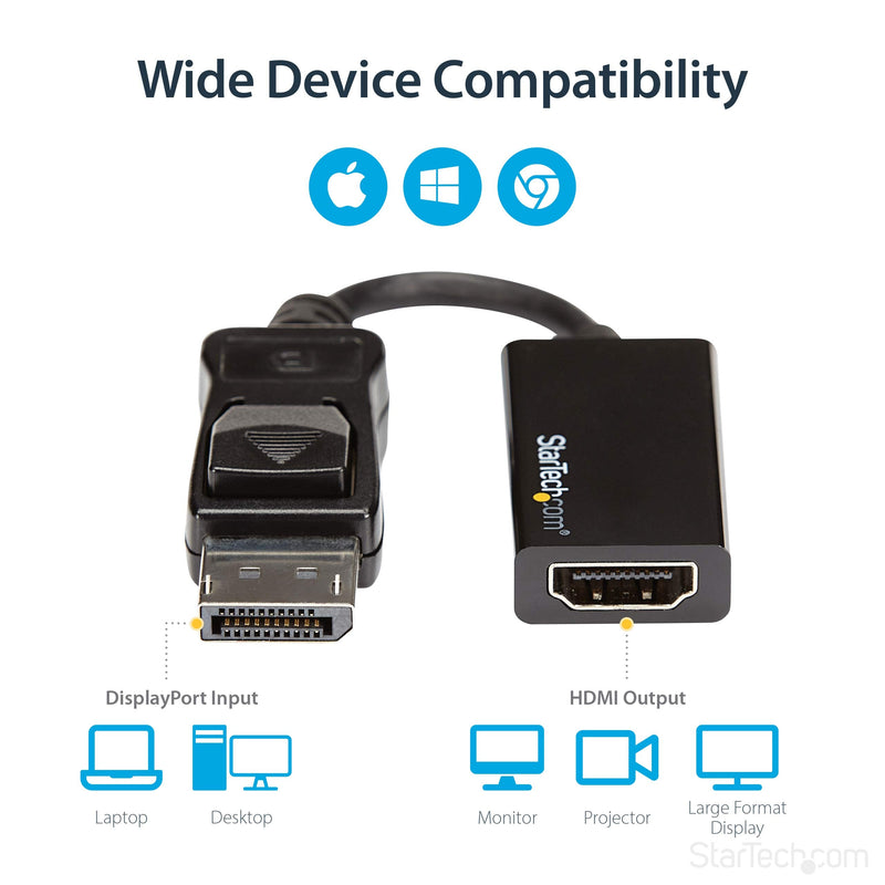 [AUSTRALIA] - StarTech.com DisplayPort to HDMI Adapter - 4K 60Hz Active DP 1.4 to HDMI 2.0 Video Converter - DP to HDMI Monitor/TV/Display Cable Adapter Dongle - Latching DP Connector (DP2HD4K60S), Black 