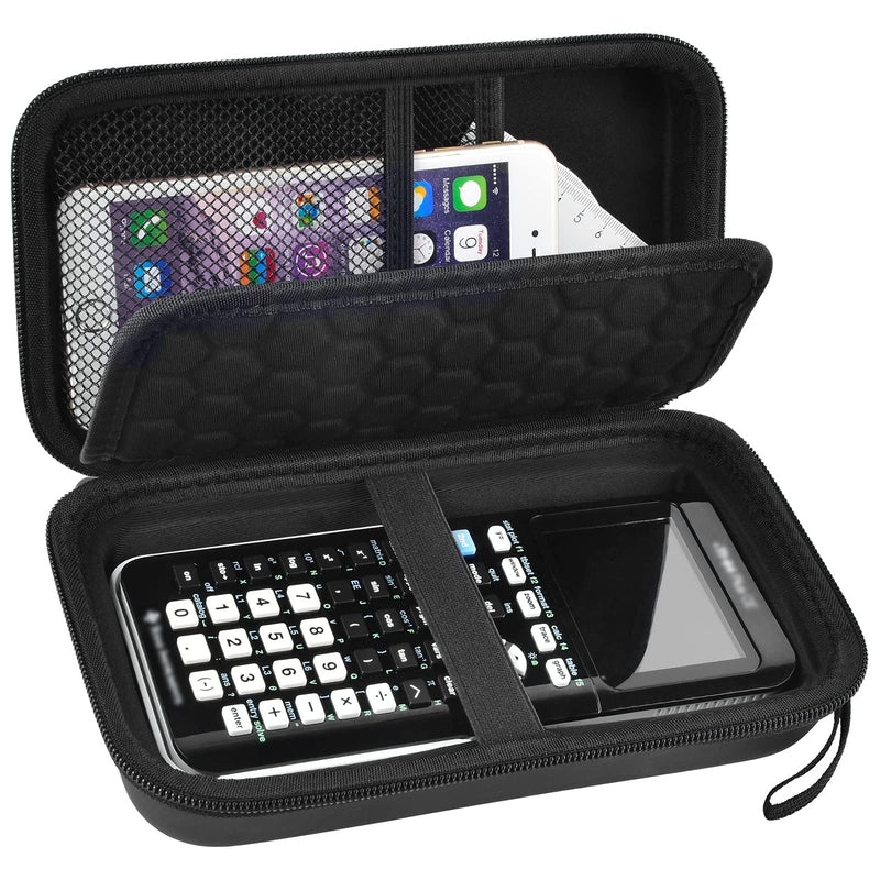 Graphing Calculators Case Compatible with Texas Instruments TI-84 Plus/TI-83 Plus CE Color Calculator, Storage Holder with Mesh Pockets for USB Cables, Pens, Pencil, Ruler and More (Box Only) for TI-84 FullBlack