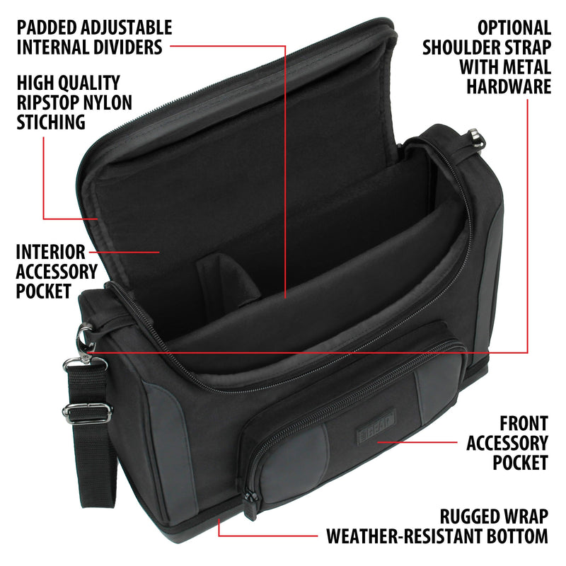 USA GEAR Tablet Bag Compatible with 11 inch iPad Pro, 10.9 inch iPad Air, 10.2 inch iPad - Compact Messenger Bag with Durable Exterior, Soft Adjustable Interior Fits Keyboard, Charger, More (Black) Black