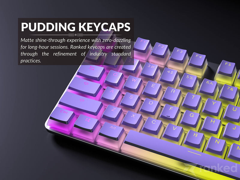 Ranked Pudding PBT Keycaps | 112 Double Shot Translucent ANSI US & ISO Layout | OEM Profile for RGB Mechanical Gaming Keyboard (Lavender) 112 Keys Lavender