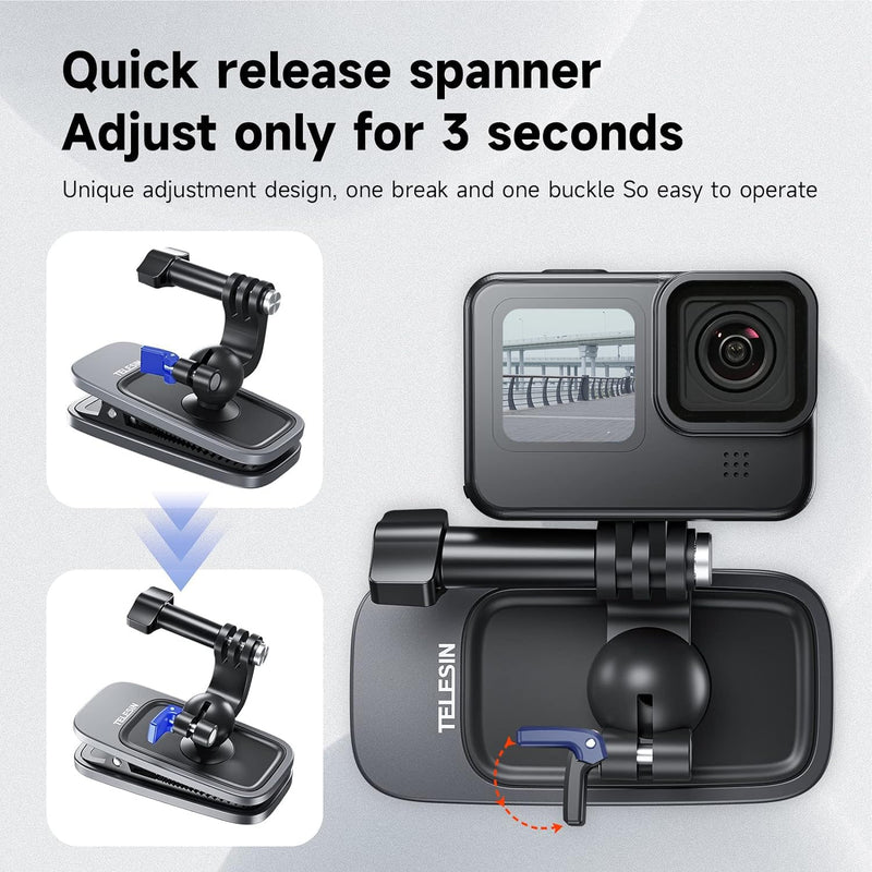 TELESIN Magnetic Mount Backpack Clip with Phone Holder for GoPro Insta360 iPhone Accessories for Go Pro Hero 13 12 11 10 9 8 7 Insta 360 X3 Go3 Ace Pro DJI Action 5 Pro 4 3 Pocket 3 Bike Motorcycle Magnetic Mount+Backpack Clip+Phone Holder