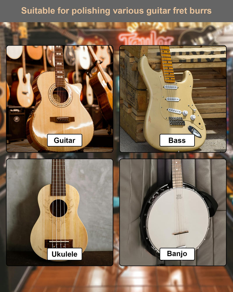 Fret End File, Fix Sharp Fret End Dressing File, Double-Side Guitar Fret Files for Rounding, Shaping, and Deburring, Works on All Frets, with Clean Brush