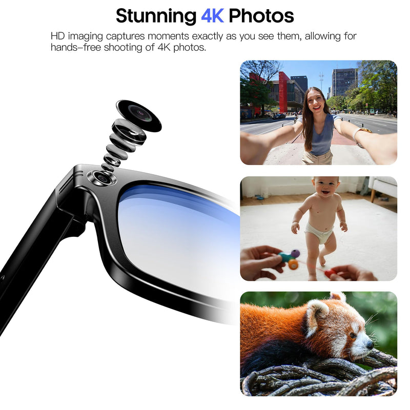 Yowow BIT AI Smart Camera Glasses 8MP Camera for Women Men, 4K Photos & 1080P Video Recording,Anti-Shake, 12H Music/Bluetooth Calls, Real-time Translation/GPT Object Recognition (Anti-Blue Light)
