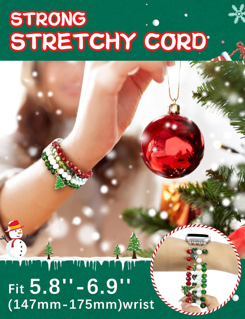 JR.DM Christmas Beaded Bracelet Women Compatible with Apple Watch 38mm 40mm 41mm 42mm 44mm 45mm 46mm, Stretch Dressy Fancy Holiday Strap Wristband Replacement for iWatch Series 10/9/8/7/6/5/4/3/2/1/SE