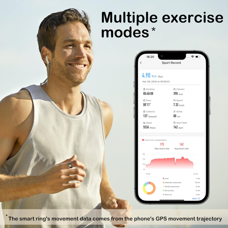 Smart Ring Fitness Tracker Ring for Men Women,Health Sleep Tracker Ring with Heart Rate Monitor/Calories/Blood Oxygen Monitoring IP68 Waterproof,No APP Subscription for iOS/Android(Black,8) 8 Black