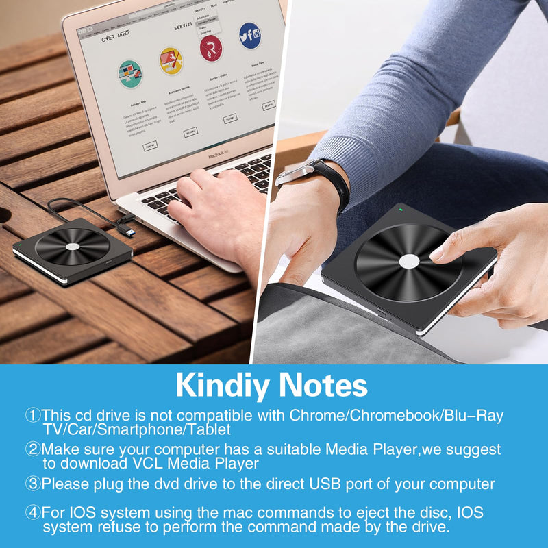 [AUSTRALIA] - External CD/DVD Drive for Laptop, USB 3.0 CD DVD +/-RW Burner CD ROM External DVD Drive CD Reader DVD Player for Laptop PC Mac MacBook Desktop Windows 11/10/8.1/7 Linux Blackwhite 
