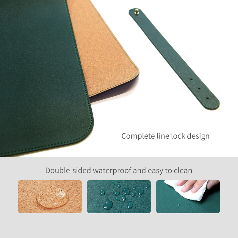 RENMTURE Dual-Sided Desk Pad,Natural Cork & PU Leather Large Mouse mats for Office and Home Work,Desk Protector Non-Slip (36"x17",Dark Green+Cork ) Dark Green