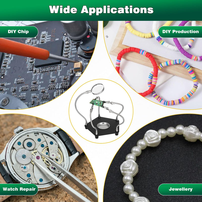 Knpwer Lötstation Helping Hands mit Lupe,Magnetische Helfende Hand, Lötende Dritte Hände,mit 3 x Lupe Arme Helfer für PCB Crafts Uhr