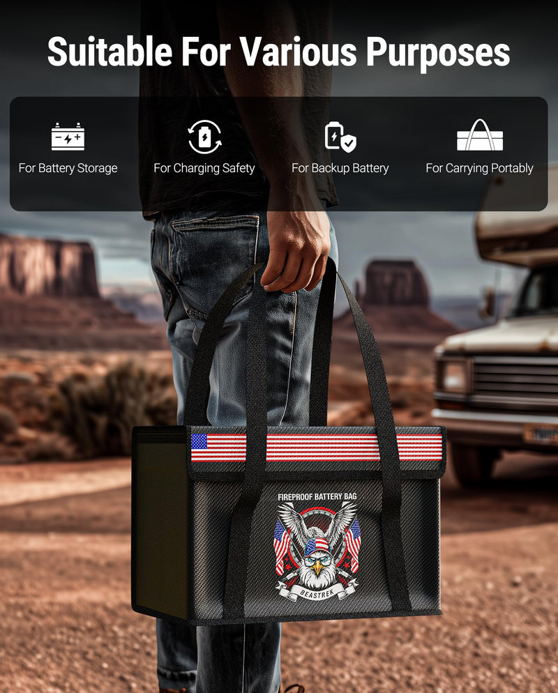 [AUSTRALIA] - 100AH LiFePO4 Lithium Battery Fireproof Bag,Large Capacity Explosion-proof Lipo Battery Safe Bag for Charging and Storage,Compatible with LiTime and LiPULS(14 * 9.4 * 7.8in) 14*9.4*7.8in 