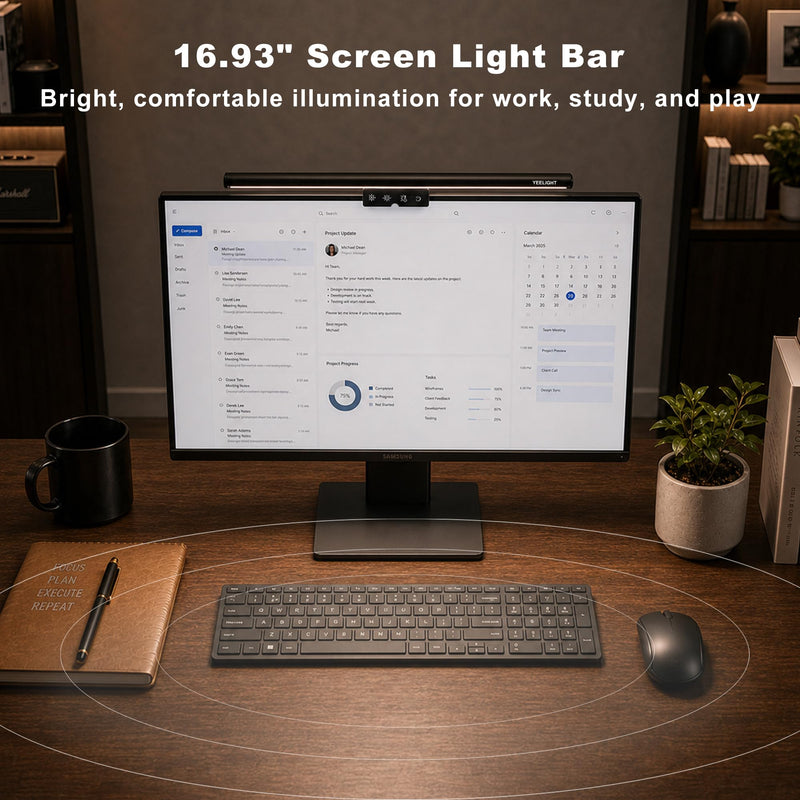 YEELIGHT Monitor Light Bar, Computer Monitor Lamp for Home Office Gaming, 250LM No Glare Eye-Care LED Screen Bar, Touch Control USB Reading Desk Lamp with Stepless Dimming for Flat & Curved Monitor A Dark Gray