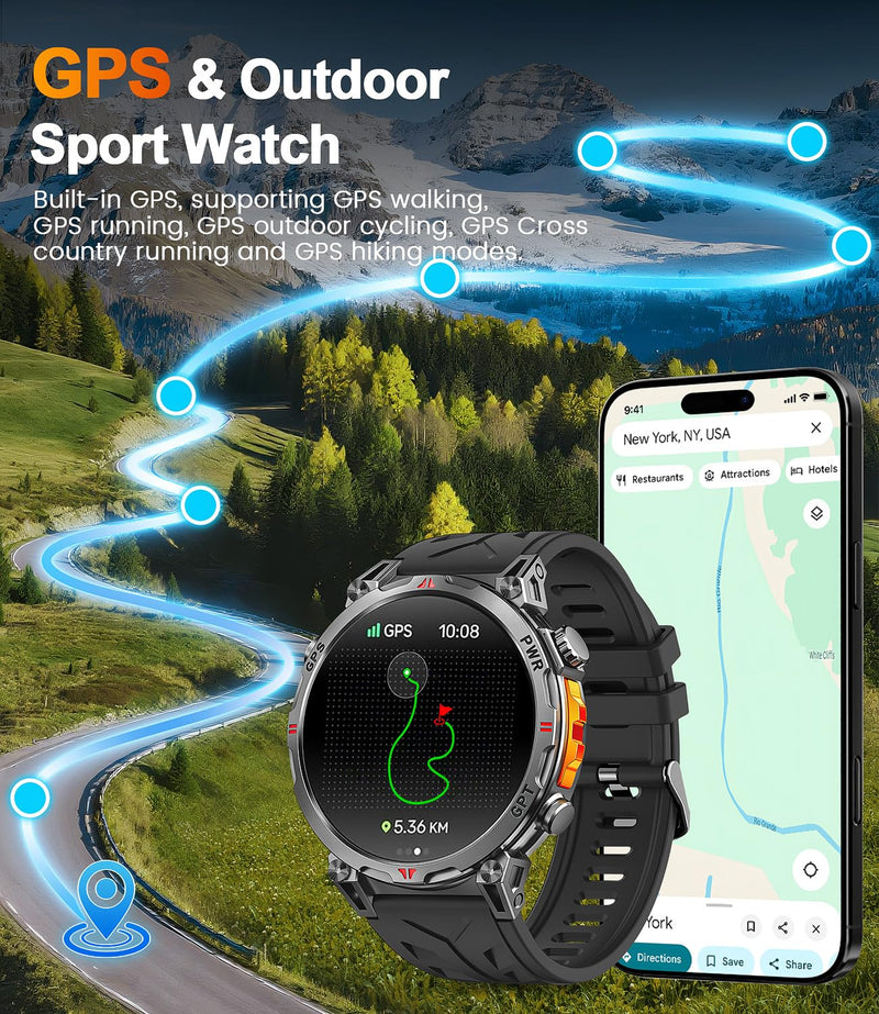 GPS Smart Watches for Men (Answer/Make Calls), 1.56"AMOLED Smart Watch for Android and iPhone, Waterproof Fitness Tracker with Compass/Blood Pressure/Heart Rate/100+ Sport Modes, Watches for Men 1.56 Inches