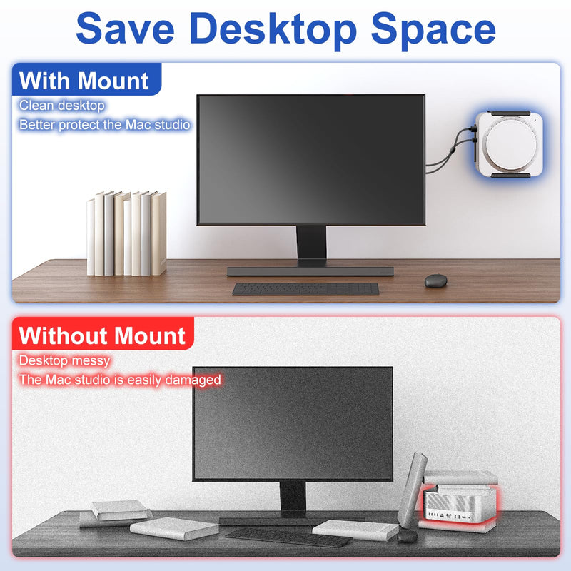Metal Mount for Mac Studio VESA Wall and Under Desk Mount Compatible with Mac Studio M4 Max/ M3 Ultra/ M2 M1 Max and Ultra Under Desk Holder Bracket for Mac Studio with Cable Ties and Screws