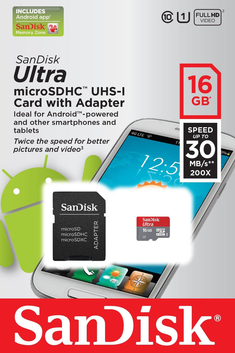 SanDisk Ultra Micro SDHC, 16GB Card