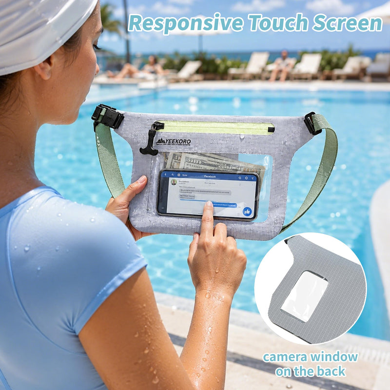 Phone Pouch, IPX8 Waterproof Reusable Fanny Pack,Large Dry Bag | Touch Screen for Kayaking Paddle Boarding Water Park Swimming, Crossbody bags with Adjustable Waist Strap Grey 3 Pack