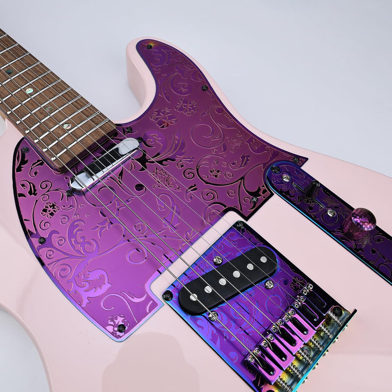 [AUSTRALIA] - 10.5mm Engraved Stainless Steel Fixed Electric Guitar Bridge Single Pickup Hole 6-string Guitar hardtail Bridge for Telecaster Tele TL Style Electric Guitar Replacement Parts (Purple) Purple 