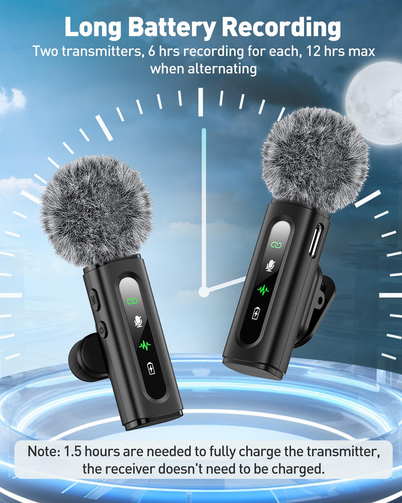 Wireless Lavalier Microphone for iPhone, Android, USB C, PC, Camera Video Recording 4 in 1 Clip-on Mics with Rotatable Clip&Denoise Recording, for Vlog Tiktok YouTube Podcast Content Creator 3in1 Black3