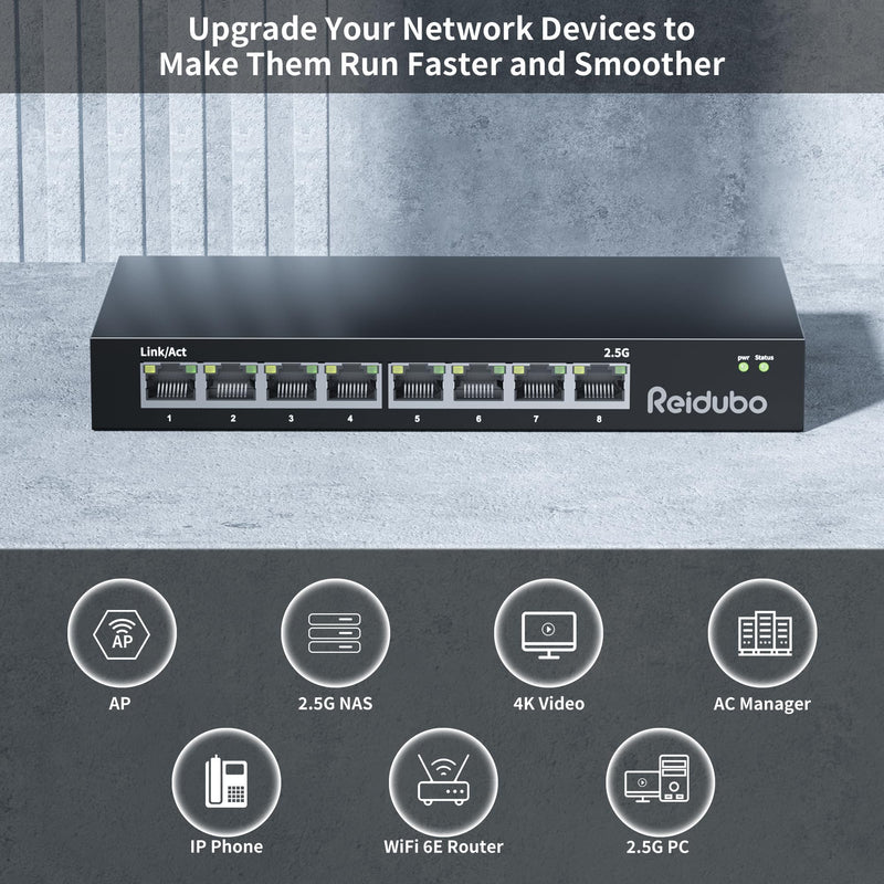 2.5gb Switch, 8 Port Ethernet Switch Unmanaged, 60Gbps Switching Capacity, Ideal for 2.5Gbps NAS/PC, 4K Video, Game Console, AP, Desktop Wall Mount, Fanless Design, Plug and Play Black3