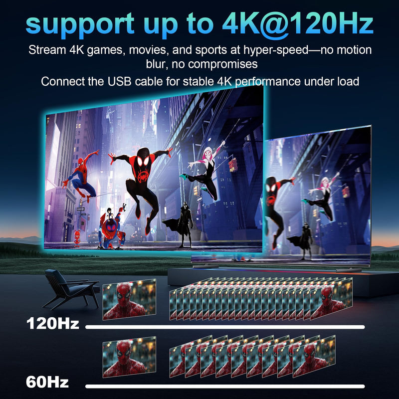 [AUSTRALIA] - 4K 120Hz HDMI Switch, 8K 60Hz HDMI 2.1 Bi-Directional 2-in-1/1-in-2 Switcher Splitter, Aluminum HDMI Selector 48Gbps High Resolution Switch Capable for Gaming, PS5, Xbox, HDR10, Dolby Vision 