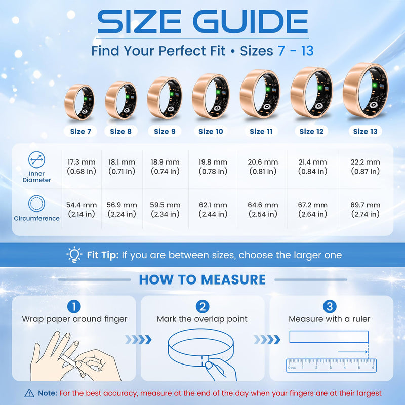 Smart Ring for Women & Men, Sleep and Stress Fitness Tracker (Rose Gold 9) | No Subscription Fee, iOS and Android, IP68 Water Resistance, Sleep and Naps, Activity Tracking, Women's Health, Family Care Rose Gold