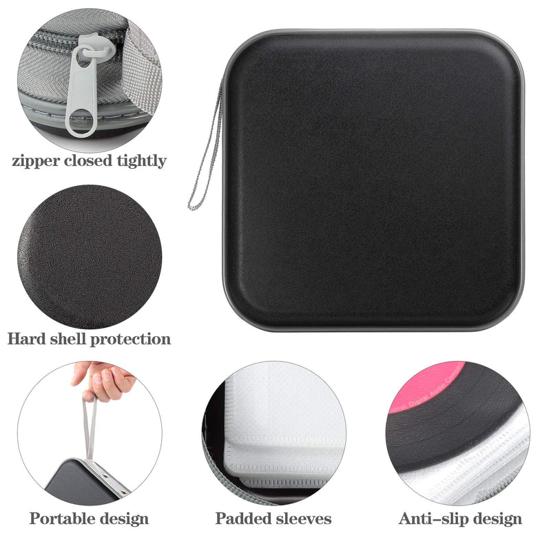 alavisxf xx CD Case, 48 Capacity Hard Plastic DVD Case Portable Zipper CD Case Holder Large Storage Disc Wallet Bag for Car Home Travel (Black, 48 Capacity) Black