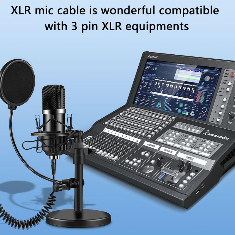 CERRXIAN XLR Microphone Coiled Cable, XLR to XLR Male to Female Cable, Balanced XLR Cable 8 Feet, Oxygen-Free Copper Mic Cables, XLR Speaker Cables - Black (Straight Male XLR to Straight Female) Straight Male XLR to Straight Female