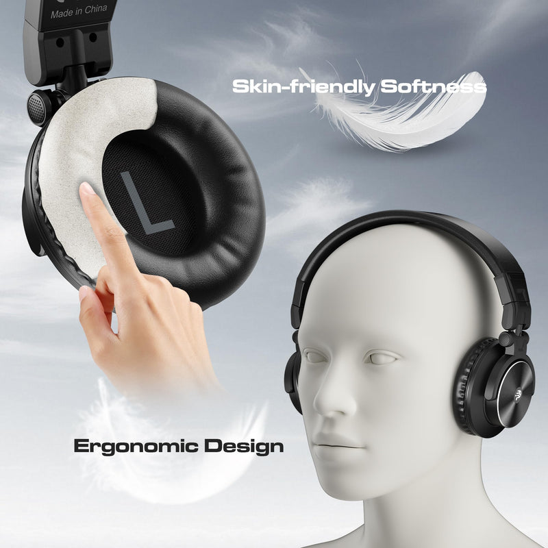 PUPGSIS Wired Over Ear Headphones: Studio Monitor Headphones - Professional 40kHz Hi-Res DJ Stereo Headphones - 1/4 to 3.5mm Audio Jack for Recording/Mixing/Podcast/Guitar/Piano Black