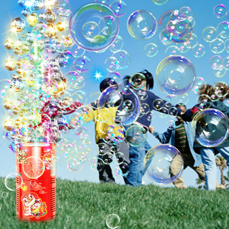 Fireworks Bubble Machine with 80ml Bubble Solution, Portable Automatic Bubble Machine with Lights and Closeable Music, Bubble Maker Toys for Kids Outside Activities Parties Wedding Christmas 1pcs